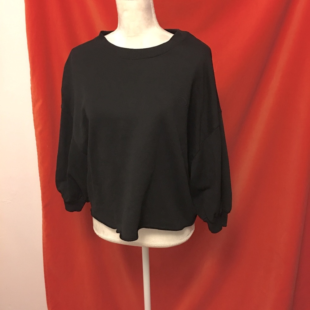 Frame cropped 3/4 sleeve relaxed sweatshirt black size m